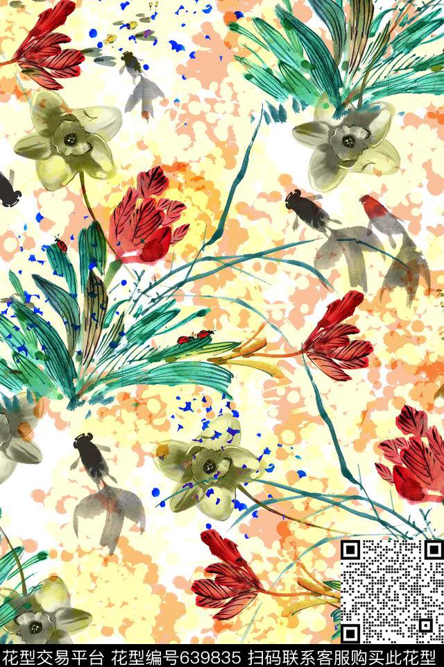 水墨花1.jpg - 639835 - 水彩花卉 - 数码印花花型 － 女装花型设计 － 瓦栏
