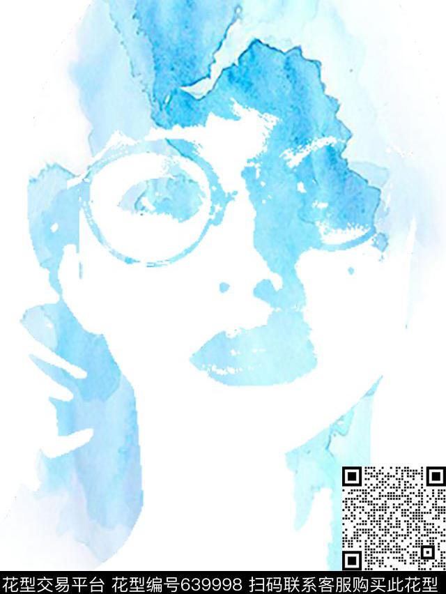 head.jpg - 639998 - 纹理 人物头像 水彩 - 数码印花花型 － 女装花型设计 － 瓦栏