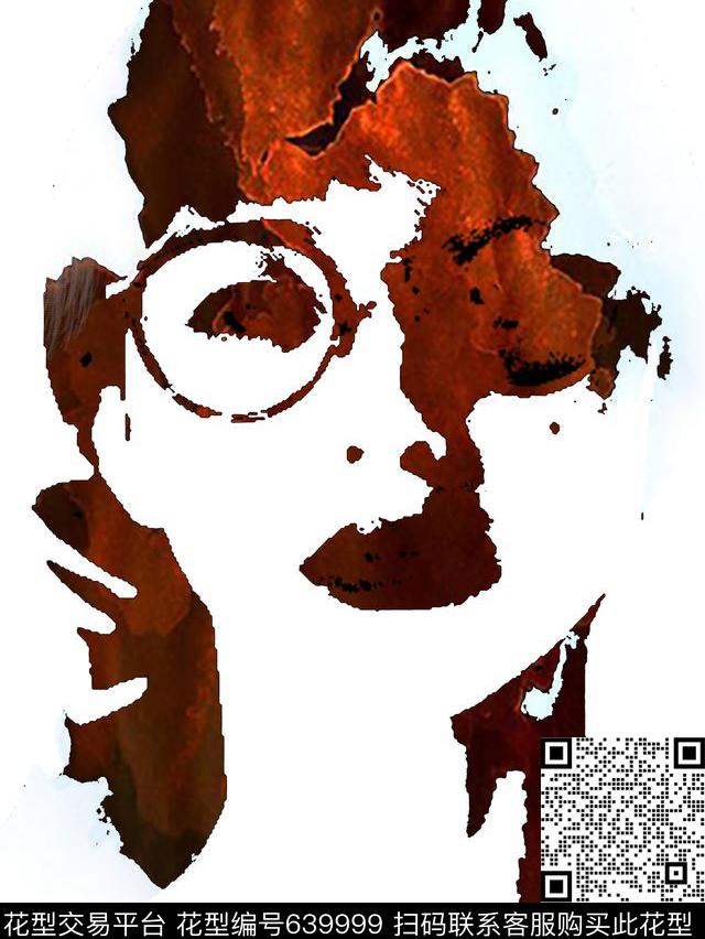 head2.jpg - 639999 - 纹理 人物头像 水彩 - 数码印花花型 － 女装花型设计 － 瓦栏