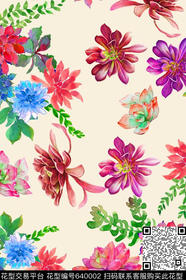 160509.jpg - 640002 - 布艺家纺 浅底 手绘花卉 - 数码印花花型 － 女装花型设计 － 瓦栏