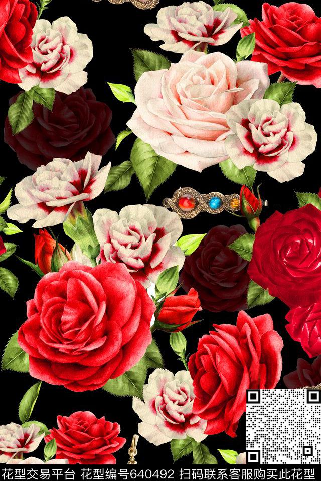 160518.jpg - 640492 - 手绘花卉 布艺家纺 玫瑰 - 数码印花花型 － 女装花型设计 － 瓦栏