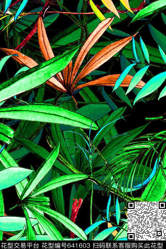 ly-39-2.jpg - 641603 - 热带雨林 手绘水彩 植物 - 数码印花花型 － 女装花型设计 － 瓦栏