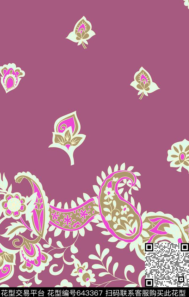 定位1-2.jpg - 643367 - 小花朵 佩斯利手绘 花朵 - 传统印花花型 － 女装花型设计 － 瓦栏