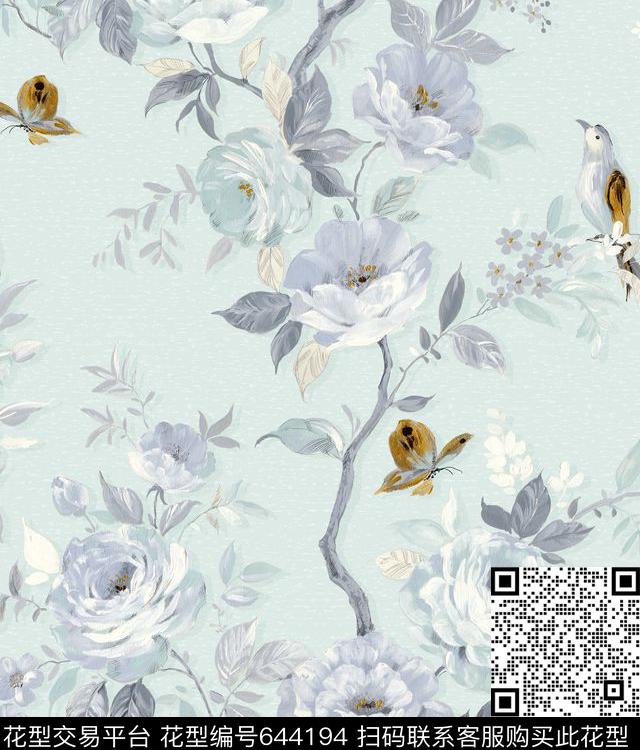155.tif - 644194 - 花卉 手绘花 - 数码印花花型 － 沙发布花型设计 － 瓦栏