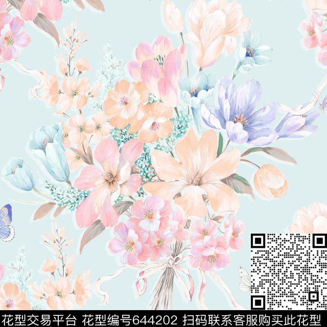 158.tif - 644202 - 手绘花 花卉 - 传统印花花型 － 沙发布花型设计 － 瓦栏