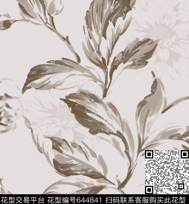 91097A-恢复的副本.jpg - 644841 - 手绘 花卉 - 传统印花花型 － 沙发布花型设计 － 瓦栏