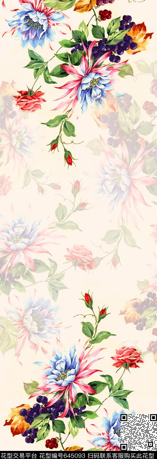 151.jpg - 645093 - 花朵 花卉 时尚 - 数码印花花型 － 长巾花型设计 － 瓦栏