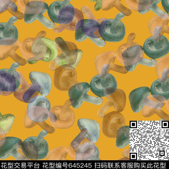 蘑菇组合2.jpg - 645245 - 蘑菇 组合 女裙子 - 数码印花花型 － 女装花型设计 － 瓦栏