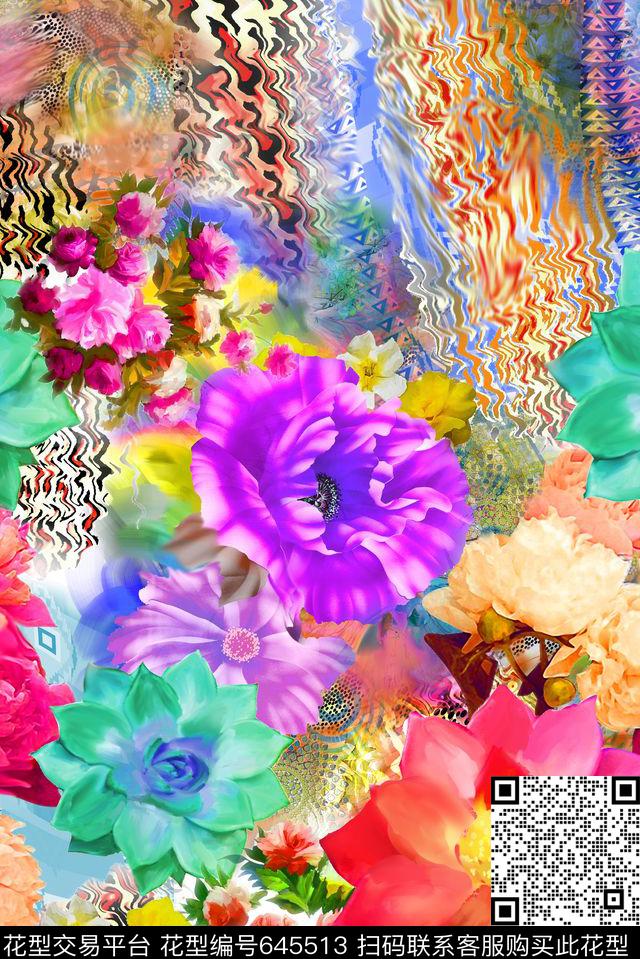 未标题-1.jpg - 645513 - 花卉 小碎花 大花 - 数码印花花型 － 女装花型设计 － 瓦栏