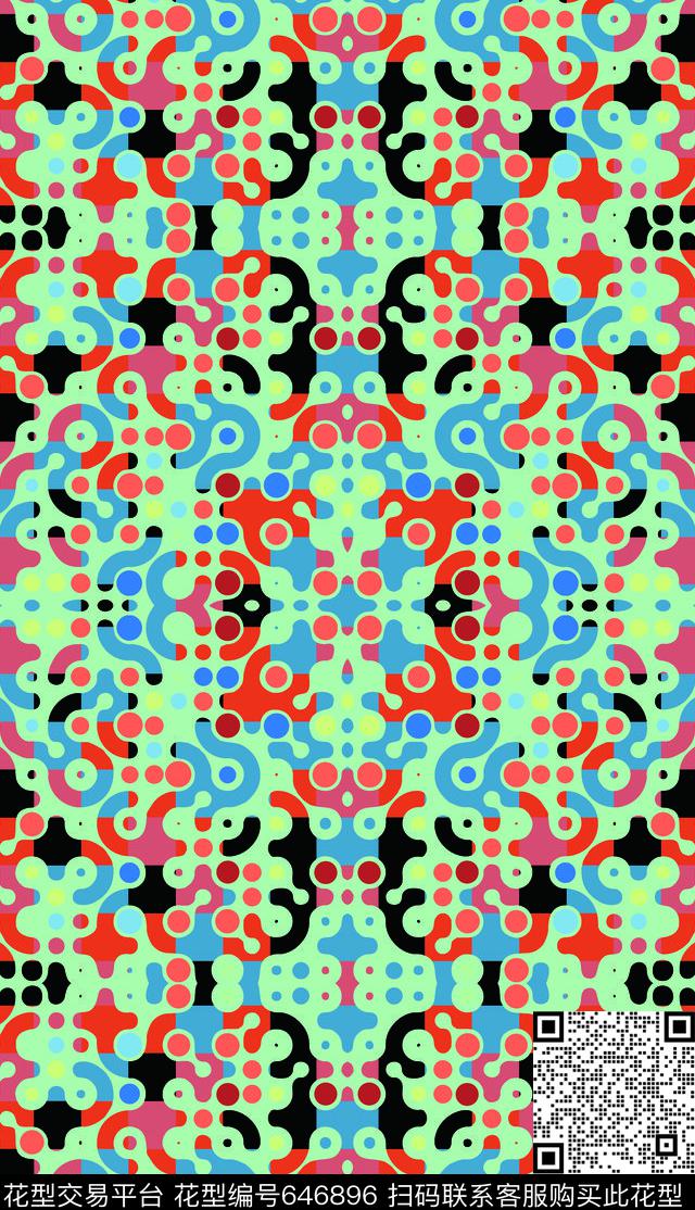 几何圆点方格.jpg - 646896 - 不规则几何 方格 色块 - 传统印花花型 － 沙发布花型设计 － 瓦栏