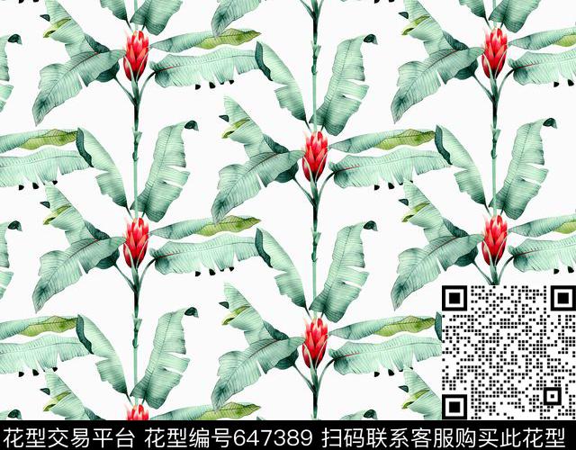 0610热带植物（白底）.jpg - 647389 - 花卉 热带 - 数码印花花型 － 泳装花型设计 － 瓦栏