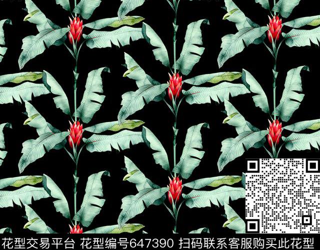 0610热带植物(黑底).jpg - 647390 - 花卉 热带 - 数码印花花型 － 泳装花型设计 － 瓦栏