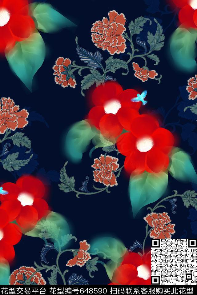 2016-2-139.jpg - 648590 - 花朵 花卉 中国风、卷草文 - 数码印花花型 － 女装花型设计 － 瓦栏