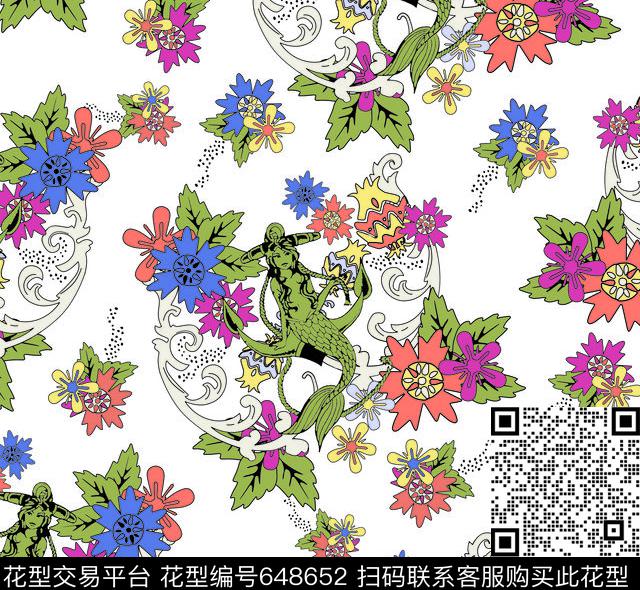 原创大牌海洋几何花卉.jpg - 648652 - 大牌几何花 几何花 复古 - 传统印花花型 － 女装花型设计 － 瓦栏