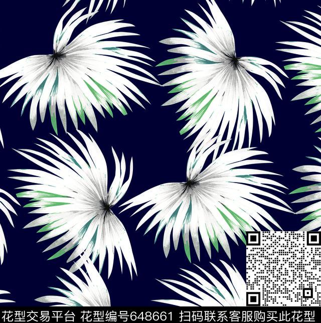 原创女装棕桐叶满幅印花.jpg - 648661 - 春夏 夏威夷 棕榈叶 - 传统印花花型 － 墙纸花型设计 － 瓦栏