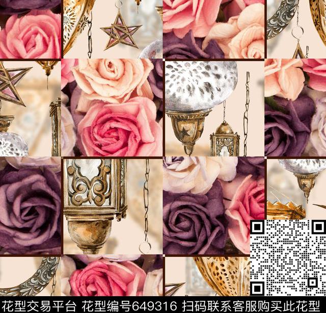 246-ok.tif - 649316 - 花卉 古典 马灯 - 数码印花花型 － 沙发布花型设计 － 瓦栏