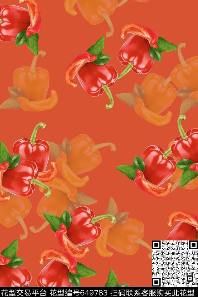 蔬菜水果辣椒1.jpg - 649783 - 蔬菜水果 辣椒 - 数码印花花型 － 女装花型设计 － 瓦栏