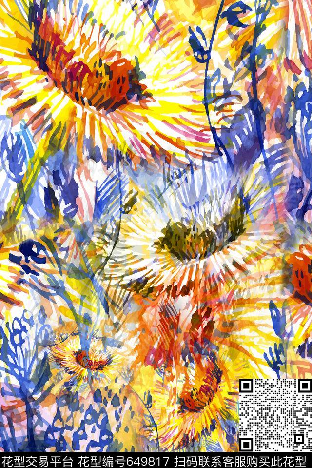 7-3.jpg - 649817 - 女装 向日葵 花卉 - 数码印花花型 － 女装花型设计 － 瓦栏