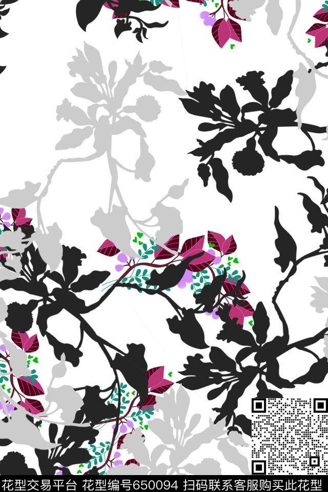 03-1.tif - 650094 - 热带 树叶 小花 - 数码印花花型 － 女装花型设计 － 瓦栏