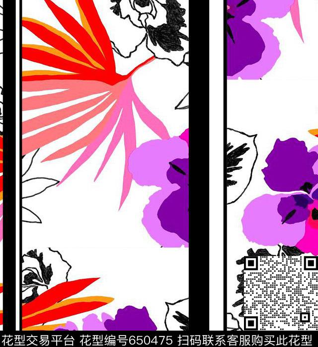 芭蕉叶子花2.jpg - 650475 - 四方连续 花朵 花卉 - 数码印花花型 － 女装花型设计 － 瓦栏