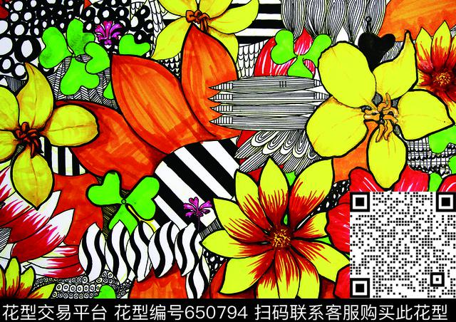 二方连续ps.jpg - 650794 - 热带 花朵 花卉 - 数码印花花型 － 泳装花型设计 － 瓦栏