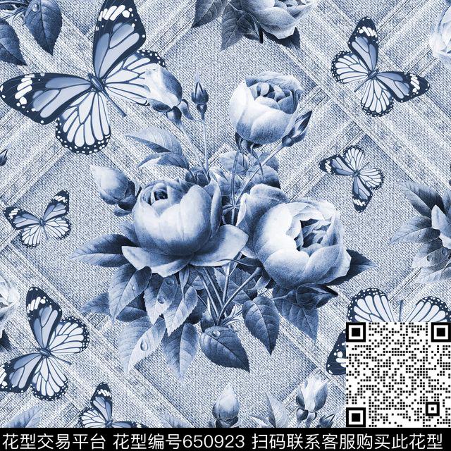 10JPEG.jpg - 650923 - 手绘玫瑰 花卉 蝴蝶 - 数码印花花型 － 女装花型设计 － 瓦栏