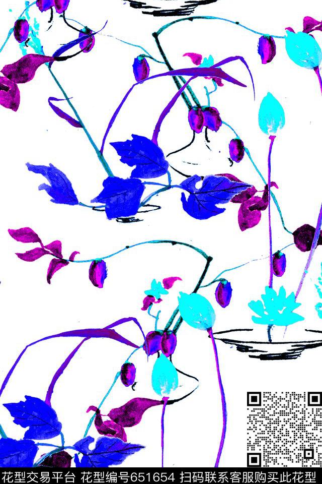 ly-42-1.jpg - 651654 - 荷花 水彩 手绘 - 数码印花花型 － 女装花型设计 － 瓦栏