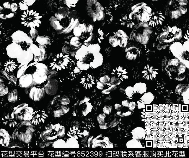 原创连衣裙黑白花碎花A.jpg - 652399 - 黑白经典 春夏 黑白花 - 传统印花花型 － 男装花型设计 － 瓦栏