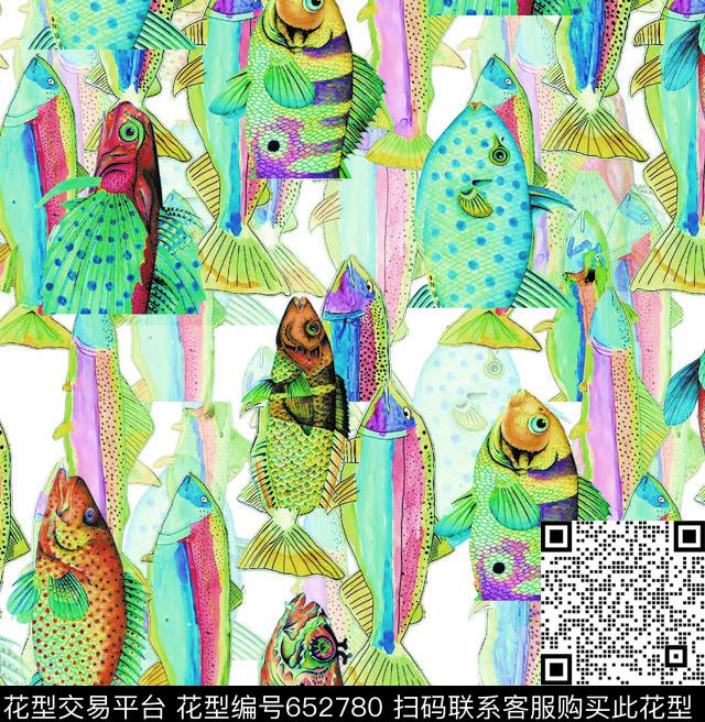 原创春夏海洋风.jpg - 652780 - 海洋生物 鱼 海马 - 数码印花花型 － 女装花型设计 － 瓦栏