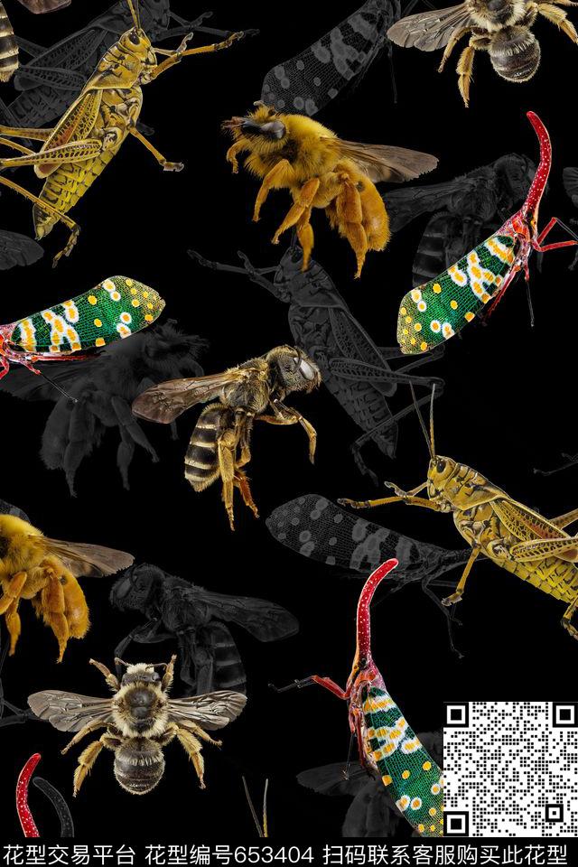 FY0370.jpg - 653404 - 昆虫 蜜蜂 - 数码印花花型 － 女装花型设计 － 瓦栏