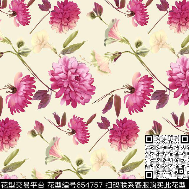 布艺-1.jpg - 654757 - 小碎花 玫瑰 大花 - 传统印花花型 － 沙发布花型设计 － 瓦栏