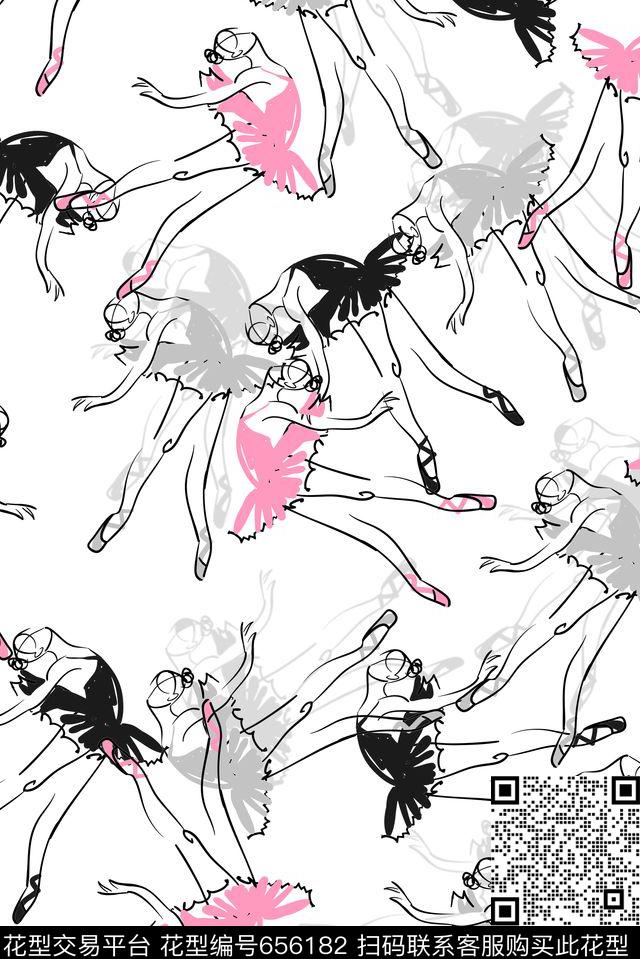 01-1.tif - 656182 - 线条 舞蹈女孩 影子 - 传统印花花型 － 女装花型设计 － 瓦栏