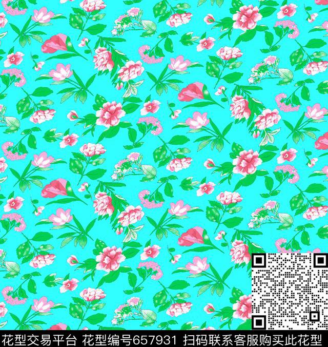 06231.tif - 657931 - 少女系列 花卉 植物 - 传统印花花型 － 泳装花型设计 － 瓦栏