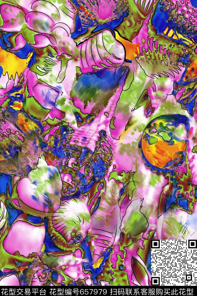 贝壳-1#.jpg - 657979 - 纹理 海螺 贝壳 - 数码印花花型 － 泳装花型设计 － 瓦栏