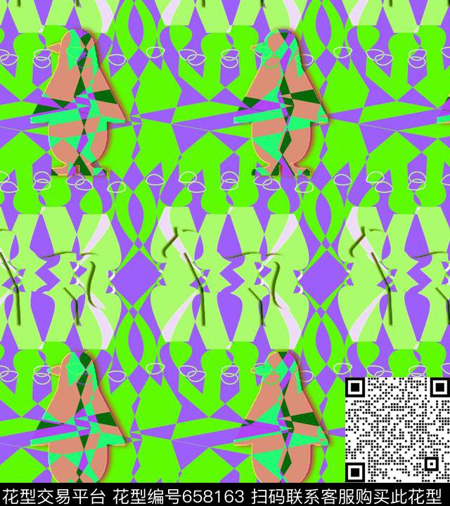 抽象人物几何动物2.jpg - 658163 - 抽象 人物 男女服装 - 传统印花花型 － 其他花型设计 － 瓦栏