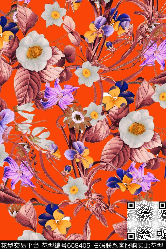 A160633.jpg - 658405 - 花卉 花朵 热带 - 数码印花花型 － 女装花型设计 － 瓦栏