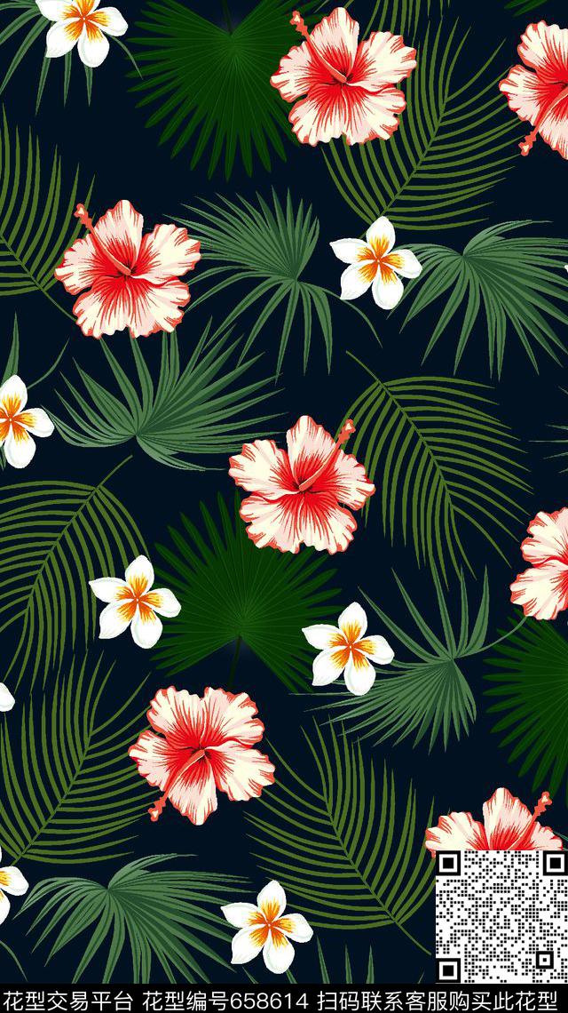 手绘花朵 植物叶子.jpg - 658614 - 热带植物花卉花朵 花朵 花卉 - 传统印花花型 － 童装花型设计 － 瓦栏
