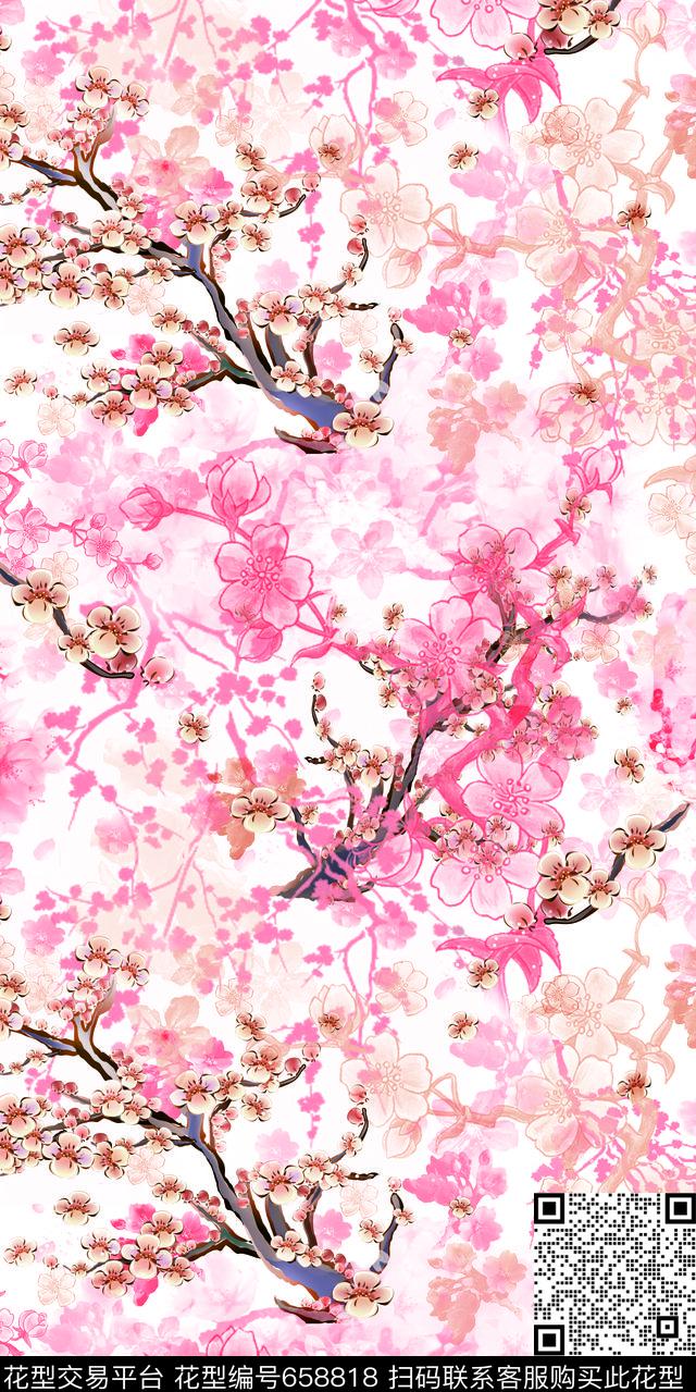 D1.jpg - 658818 - sakura flowers Chinese - 数码印花花型 － 女装花型设计 － 瓦栏