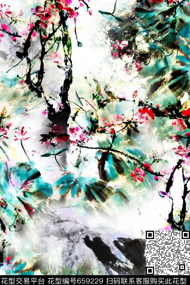 0627-02.jpg - 659229 - 荷花 中国风 抽象 - 数码印花花型 － 女装花型设计 － 瓦栏