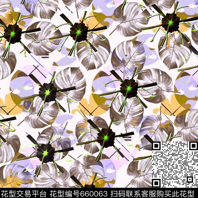 热带花卉叶子1.jpg - 660063 - 热带花卉叶子 服装 床品 - 数码印花花型 － 女装花型设计 － 瓦栏