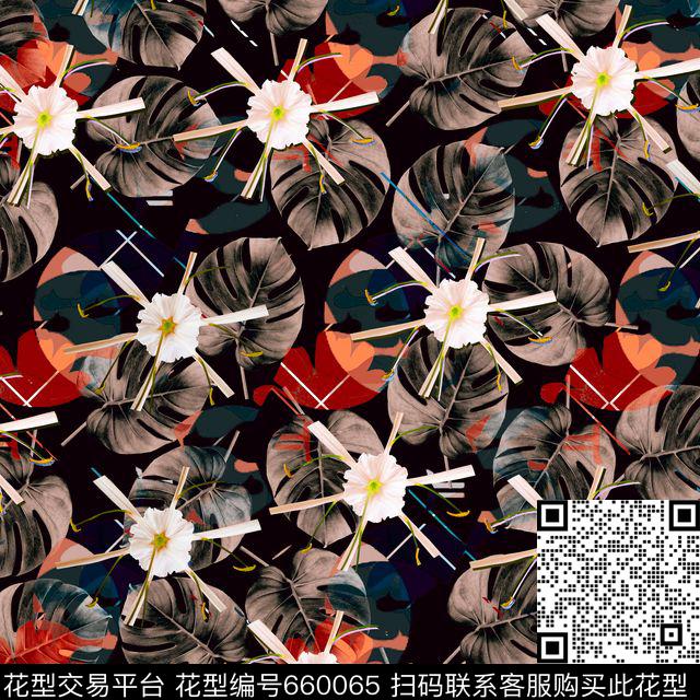 热带花卉叶子3.jpg - 660065 - 热带花卉叶子 服装 床品 - 数码印花花型 － 女装花型设计 － 瓦栏