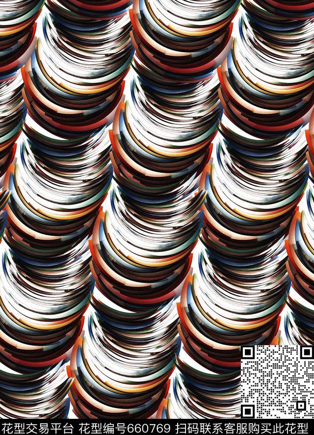 HOT025.tif - 660769 - 水彩 螺旋几何 高端沙发花型 - 数码印花花型 － 沙发布花型设计 － 瓦栏