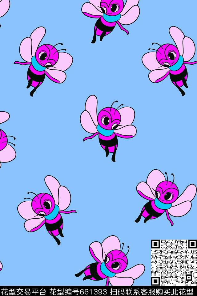 蜜蜂-2#.jpg - 661393 - 分色 婴童 卡通 - 传统印花花型 － 童装花型设计 － 瓦栏