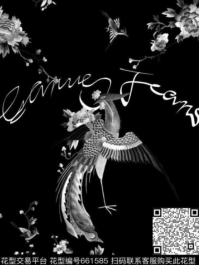 凤凰.jpg - 661585 - 男女装共用风格刺绣肌理 空气花卉中国风 适用于夹克卫衣 - 数码印花花型 － 男装花型设计 － 瓦栏