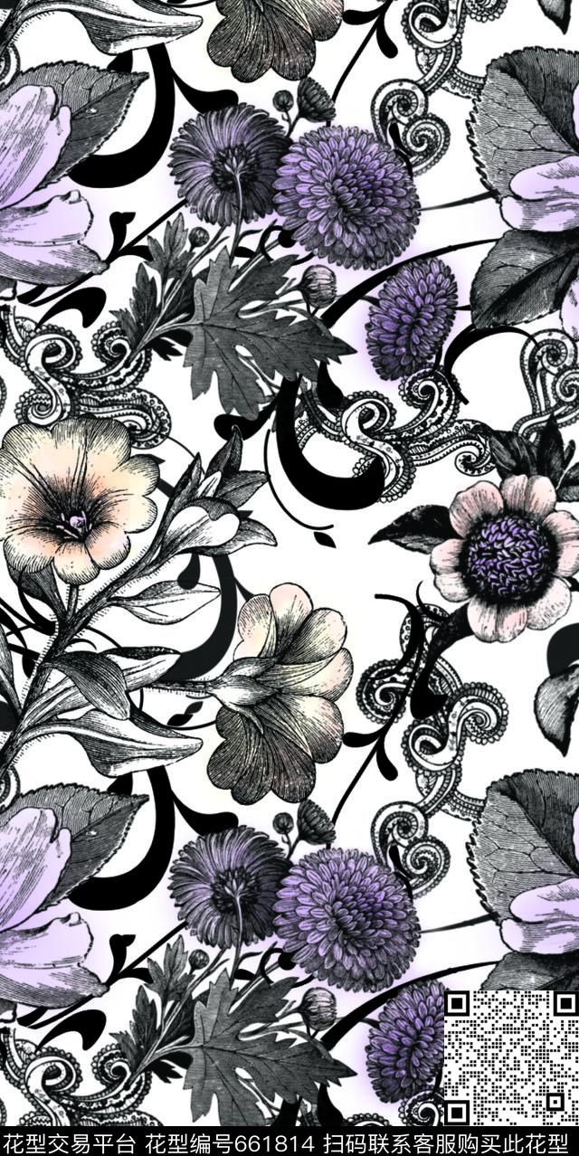 D6.jpg - 661814 - sketched flowers lithograph - 数码印花花型 － 沙发布花型设计 － 瓦栏