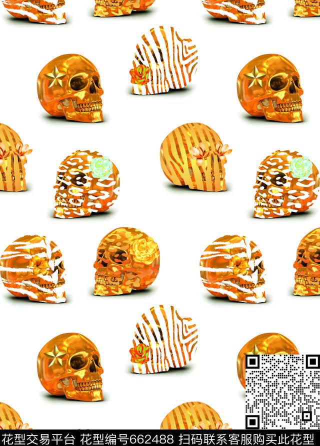 Skull.jpg - 662488 - flowers print animal - 数码印花花型 － 男装花型设计 － 瓦栏