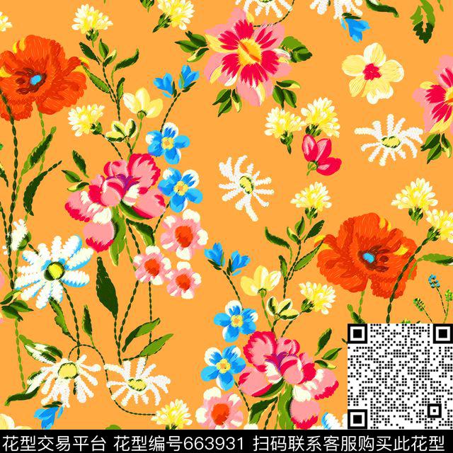 时尚复古风花卉-2.jpg - 663931 - 民族风 复古花卉 小花 - 数码印花花型 － 女装花型设计 － 瓦栏