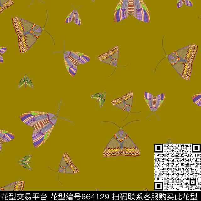 民族飞蛾黄.jpg - 664129 - 复古昆虫 飞蛾虫子 - 数码印花花型 － 女装花型设计 － 瓦栏
