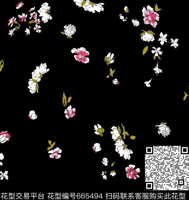 b3hlh0430ao.tif - 665494 - 小碎花 花朵 女装黑底小碎花 - 传统印花花型 － 女装花型设计 － 瓦栏