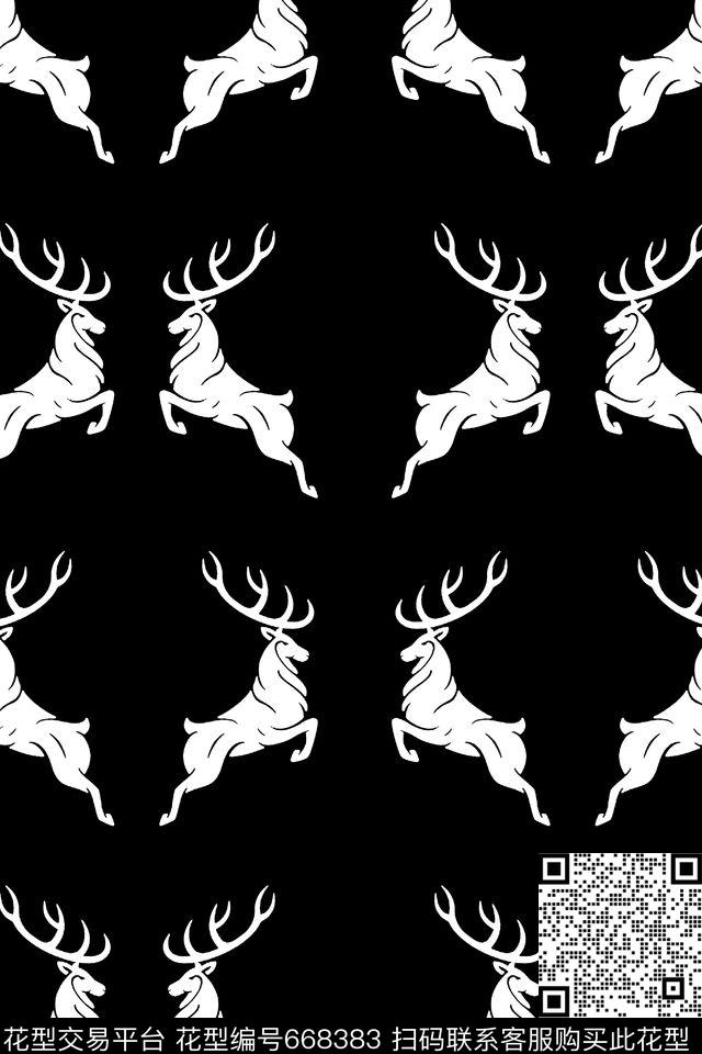 麋鹿.jpg - 668383 - 羊头 鹿 动物纹 - 传统印花花型 － 女装花型设计 － 瓦栏